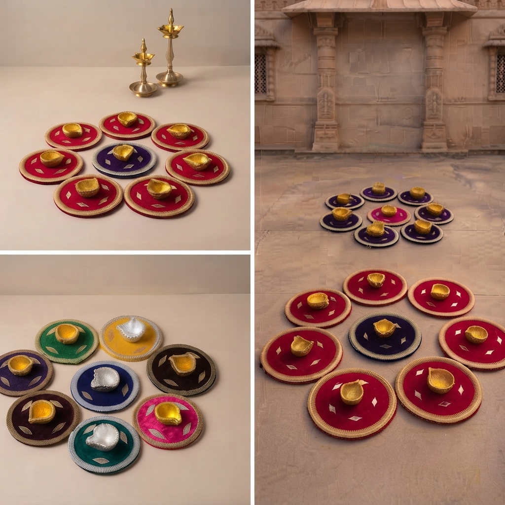 Handmade Velvet Wedding Mehndi Plates with Diya