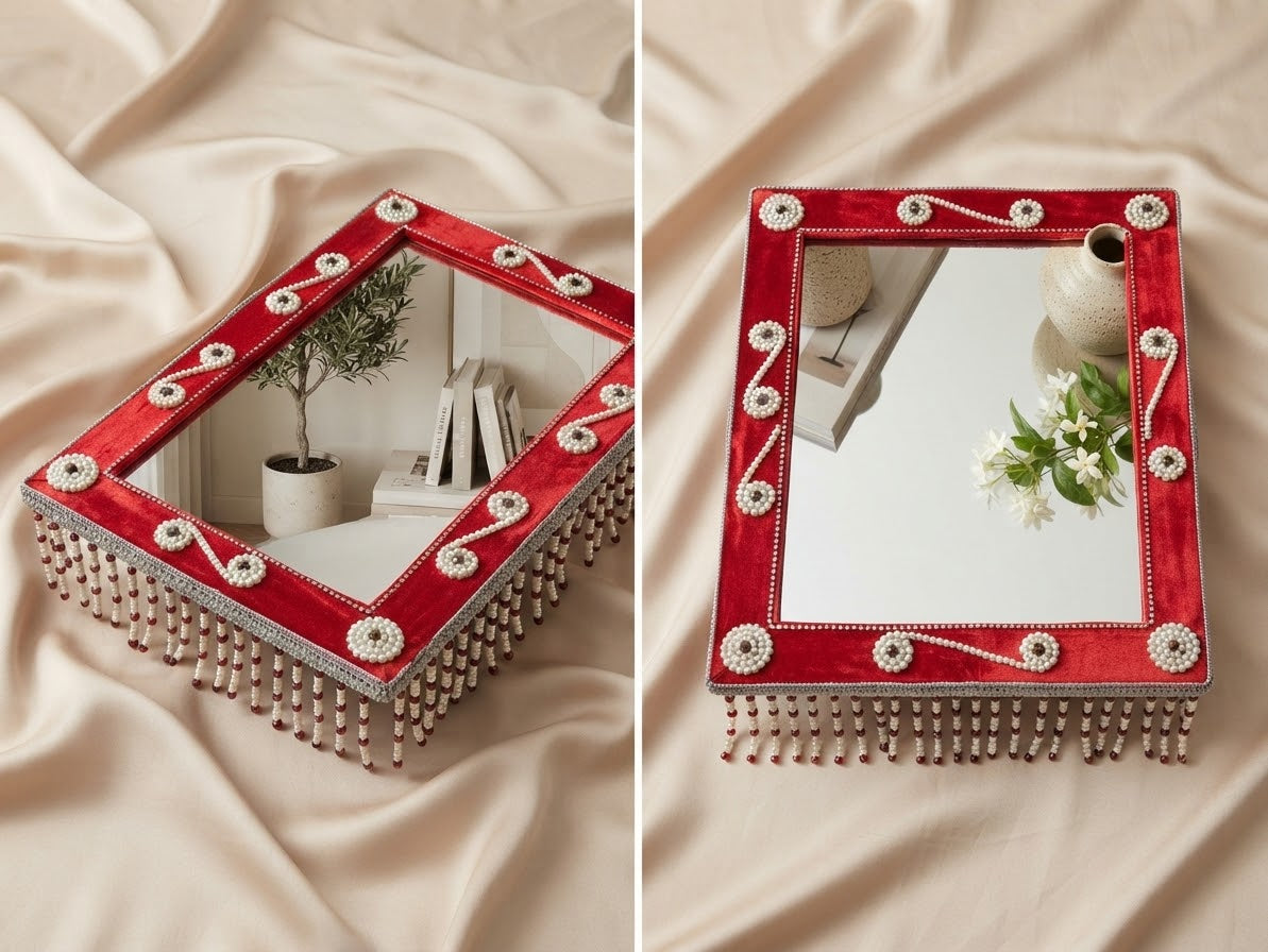 Luxurious Velvet Mirror Decorative Tray for Wedding, Engagement