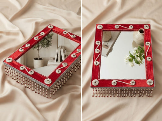 Luxurious Velvet Mirror Decorative Tray for Wedding, Engagement