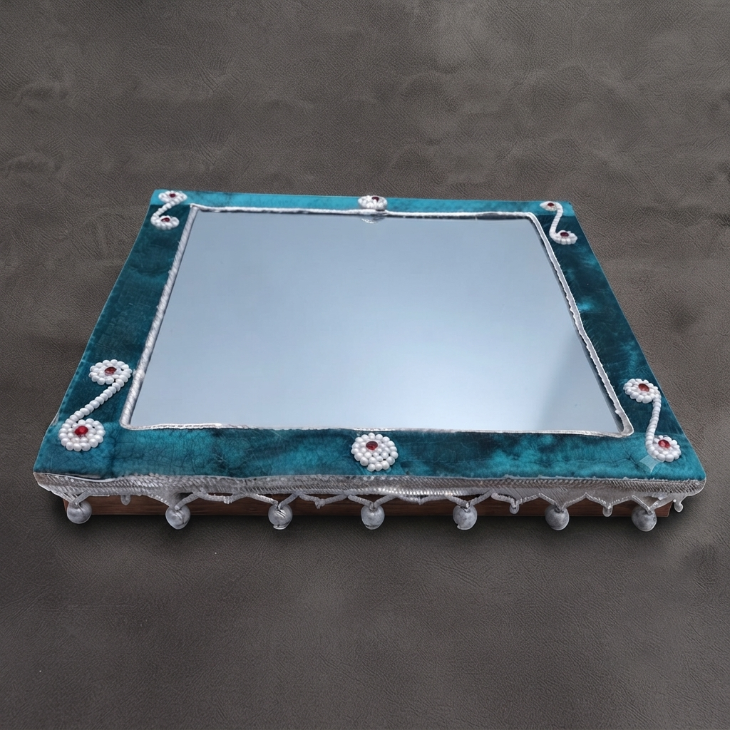 Elegant Velvet Mirror Decorative Tray for Wedding, Engagement & Gifts