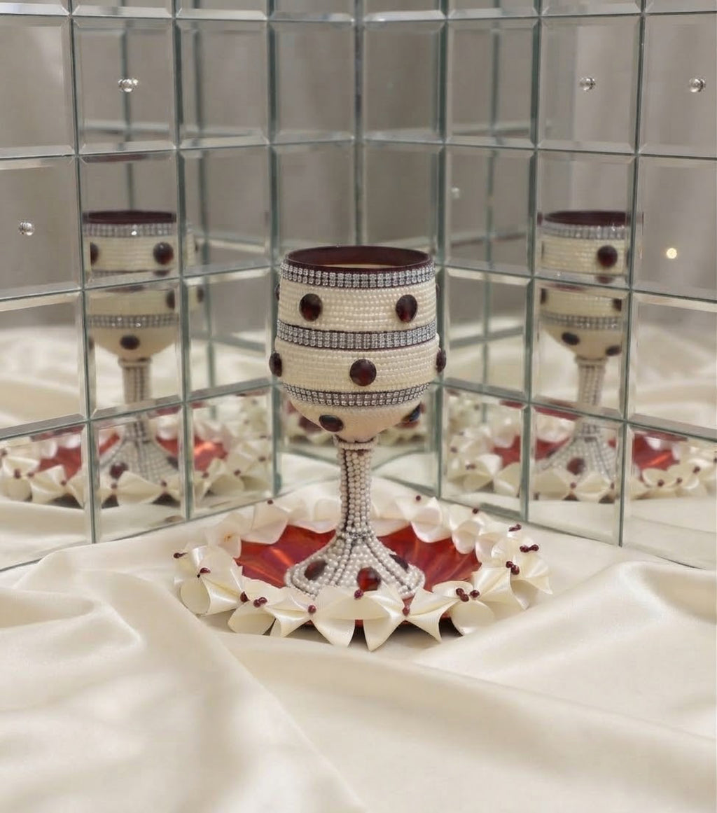 Luxury Pearl & Crystal Wedding Doodh Pilai Glass & Tray