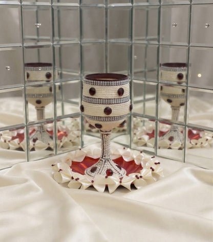 Luxury Pearl & Crystal Wedding Doodh Pilai Glass & Tray