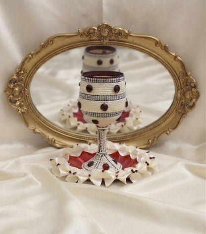 Luxury Pearl & Crystal Wedding Doodh Pilai Glass & Tray