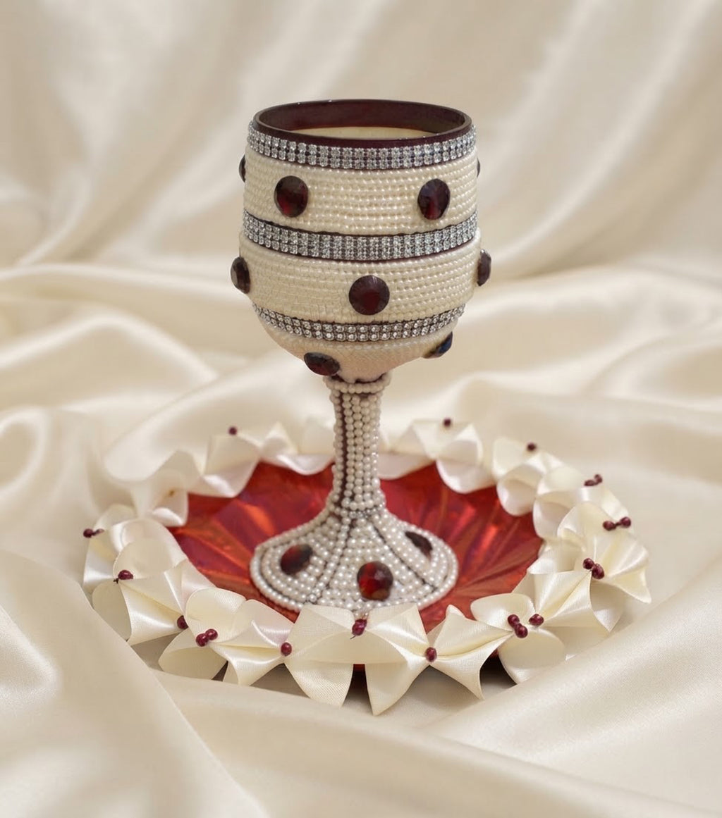 Luxury Pearl & Crystal Wedding Doodh Pilai Glass & Tray