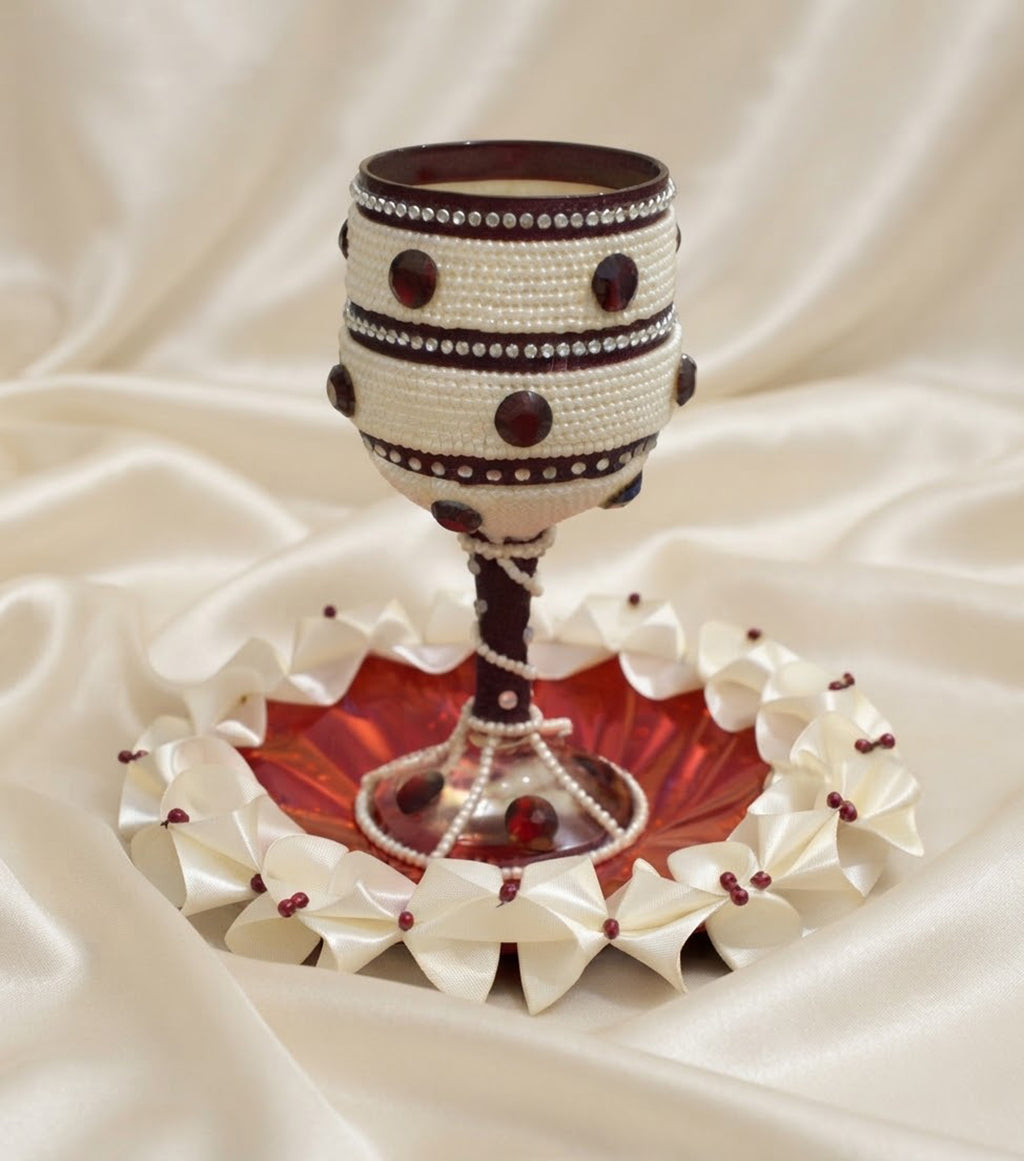 Luxury Pearl & Crystal Wedding Doodh Pilai Glass & Tray