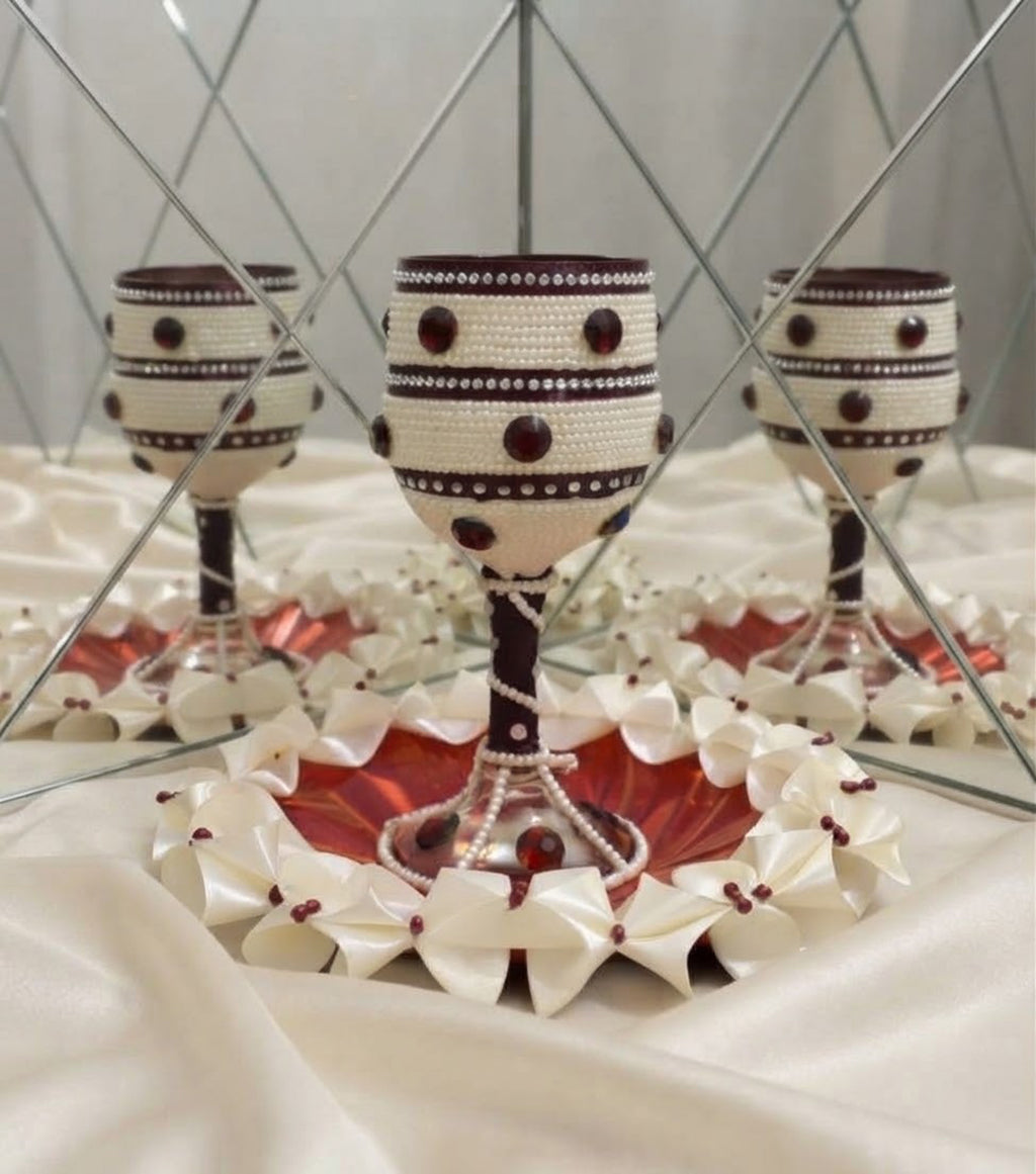 Luxury Pearl & Crystal Wedding Doodh Pilai Glass & Tray