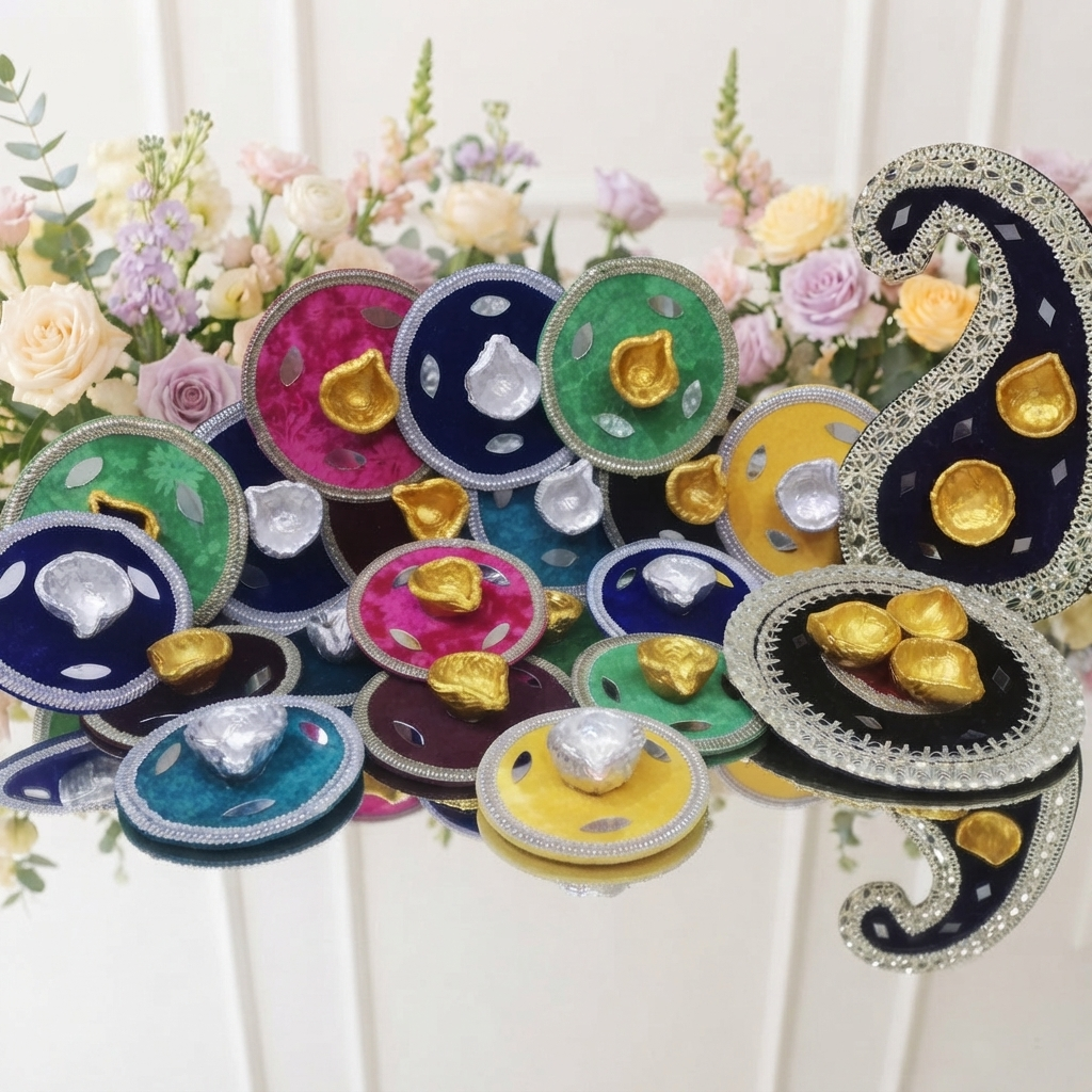 Handmade Velvet Wedding Mehndi Plates with Diya