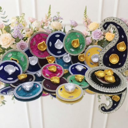 Handmade Velvet Wedding Mehndi Plates with Diya