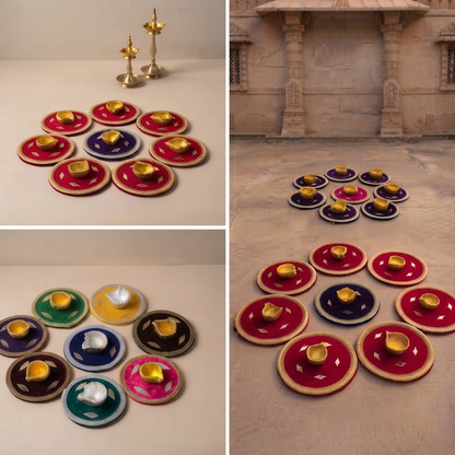 Handmade Velvet Wedding Mehndi Plates with Diya