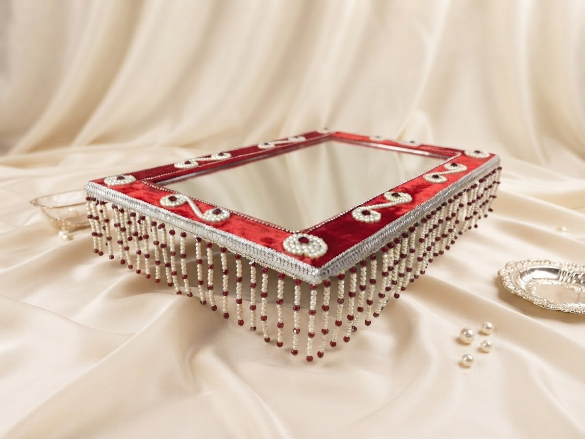 Luxurious Velvet Mirror Decorative Tray for Wedding, Engagement
