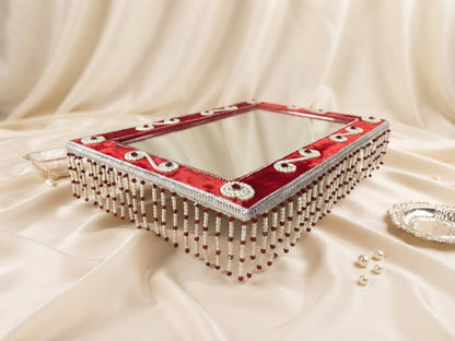 Luxurious Velvet Mirror Decorative Tray for Wedding, Engagement